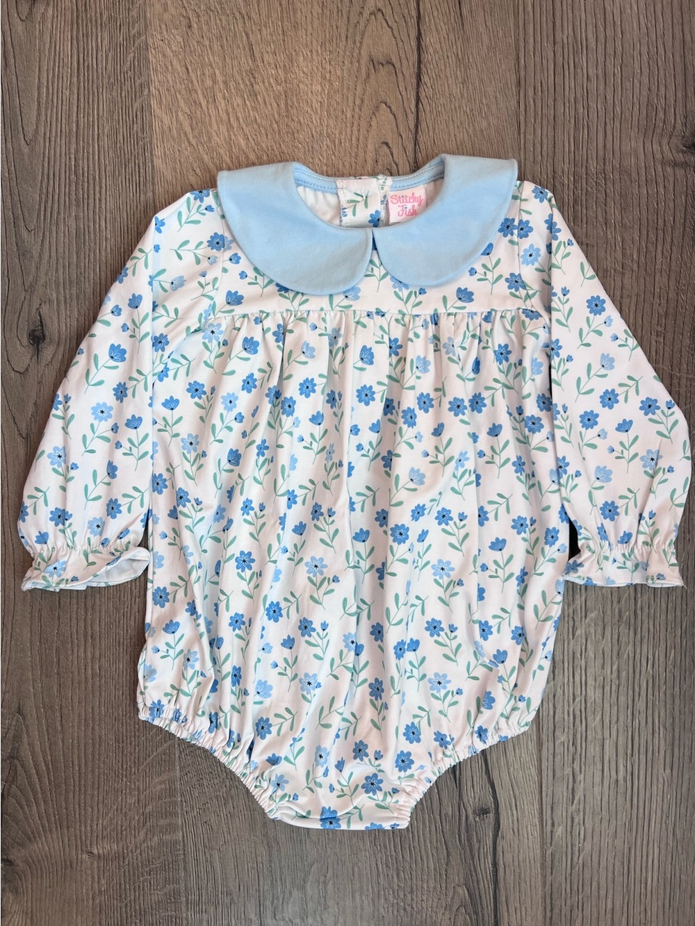 Stitchy Fish Sweet Floral Blue Collar One-Piece